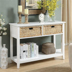 Flavius 2-Drawer Wooden Console Table 2 basket drawer with Open Shelf Space