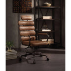 Calan Executive Office Chair in Retro Brown Top Grain Leather, Button Tufted Backrest Acme Furniture