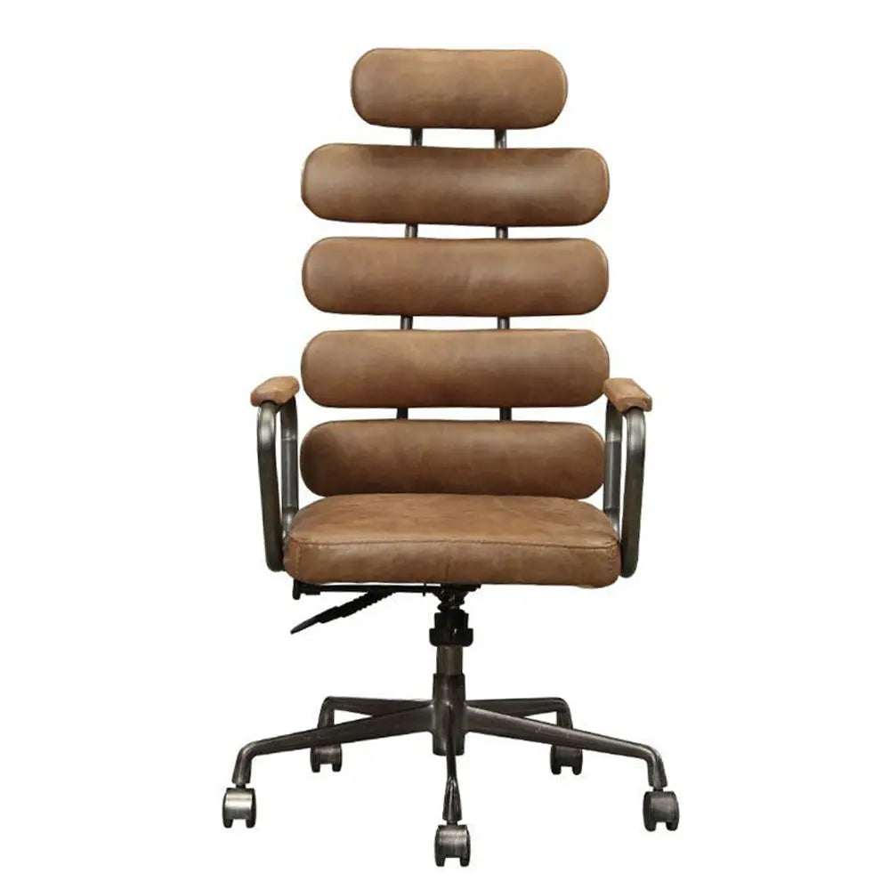 Calan Executive Office Chair in Retro Brown Top Grain Leather, Button Tufted Backrest Acme Furniture