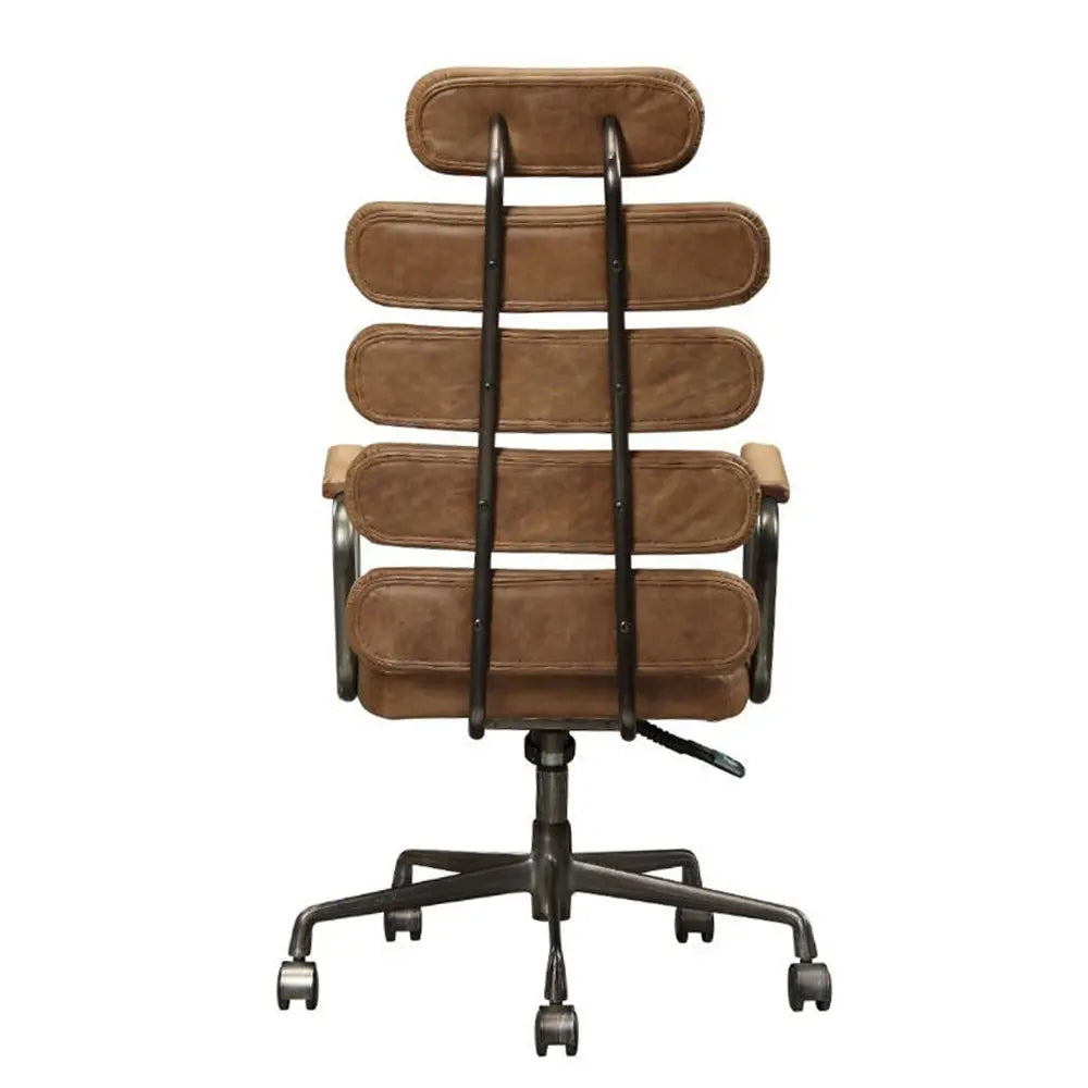 Calan Executive Office Chair in Retro Brown Top Grain Leather, Button Tufted Backrest Acme Furniture