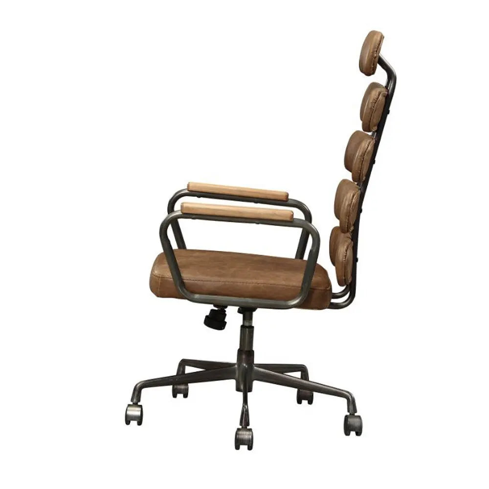 Calan Executive Office Chair in Retro Brown Top Grain Leather, Button Tufted Backrest Acme Furniture
