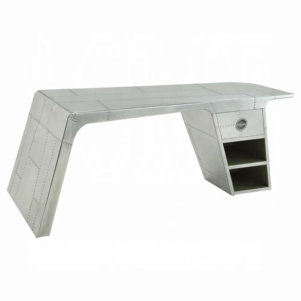 Brancaster Aluminum Patchwork Writing Desk - Modern Industrial Home Office Desk with Storage Acme Furniture
