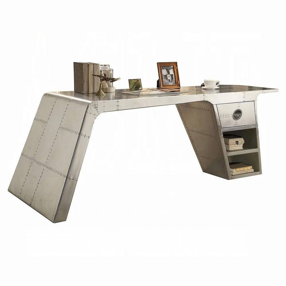 Brancaster Aluminum Patchwork Writing Desk - Modern Industrial Home Office Desk with Storage Acme Furniture