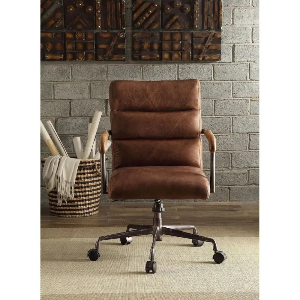 Harith Genuine Leather Swivel Office Chair in Antique Ebony, Executive Adjustable Chair with Casters Acme Furniture
