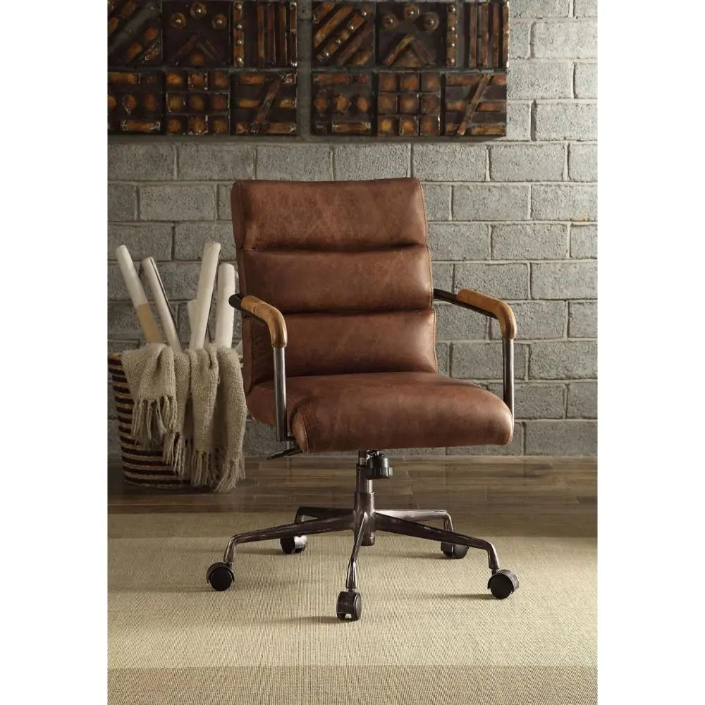 Harith Genuine Leather Swivel Office Chair in Antique Ebony, Executive Adjustable Chair with Casters Acme Furniture