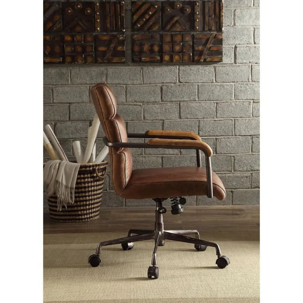Harith Genuine Leather Swivel Office Chair in Antique Ebony, Executive Adjustable Chair with Casters Acme Furniture