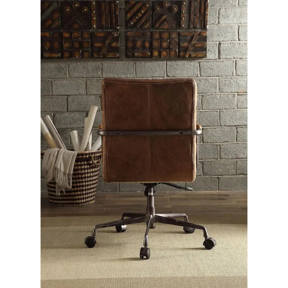 Harith Genuine Leather Swivel Office Chair in Antique Ebony, Executive Adjustable Chair with Casters Acme Furniture