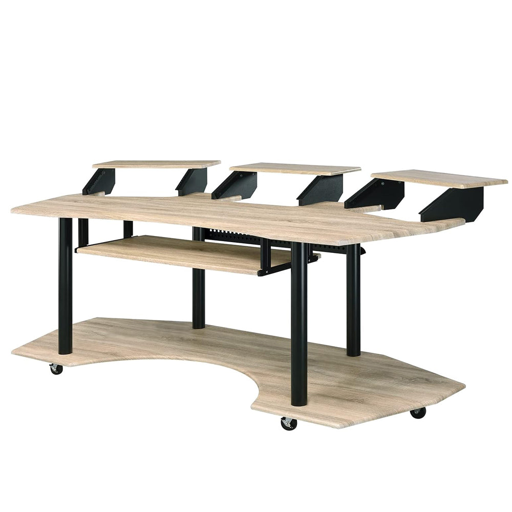 Eleazar Wooden 4-Shelf Music Recording Studio Desk in Natural Oak