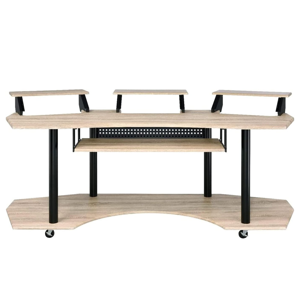 Eleazar Wooden 4-Shelf Music Recording Studio Desk in Natural Oak