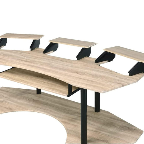 Eleazar Wooden 4-Shelf Music Recording Studio Desk in Natural Oak