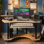 Eleazar Wooden 4-Shelf Music Recording Studio Desk in Natural Oak