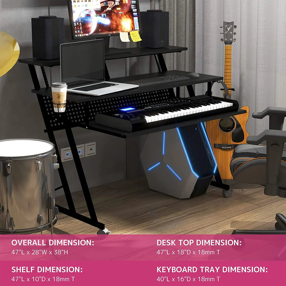 Suitor Wooden Top Music Recording Studio Desk with Keyboard Tray Black Acme Furniture