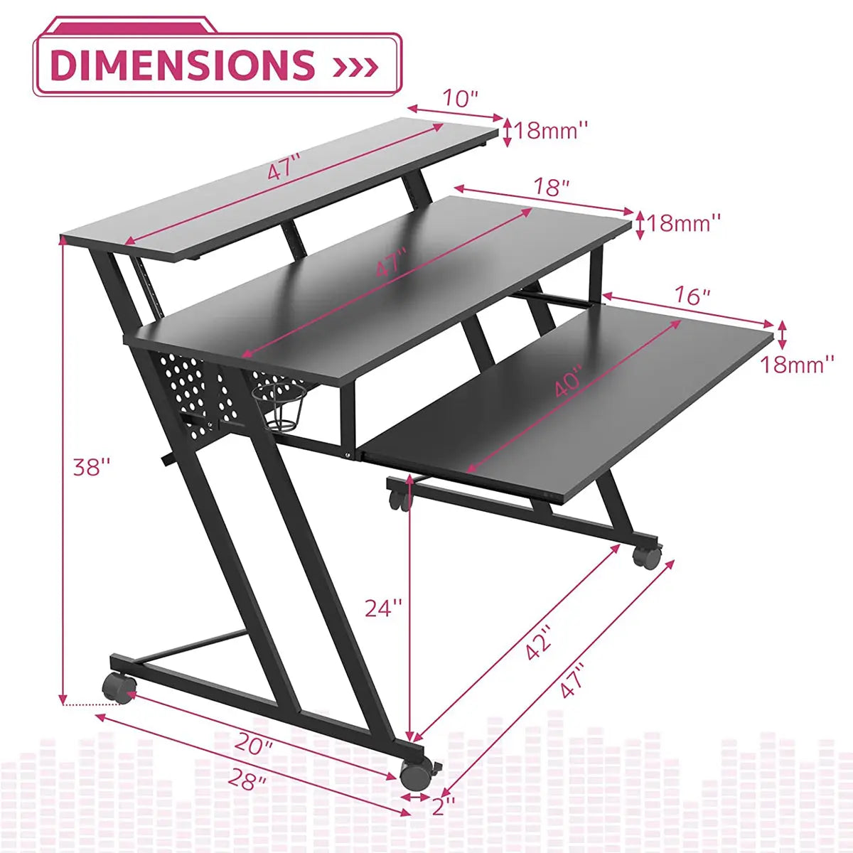 Suitor Wooden Top Music Recording Studio Desk with Keyboard Tray Black Acme Furniture