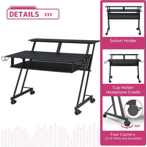 Suitor Wooden Top Music Recording Studio Desk with Keyboard Tray Black Acme Furniture