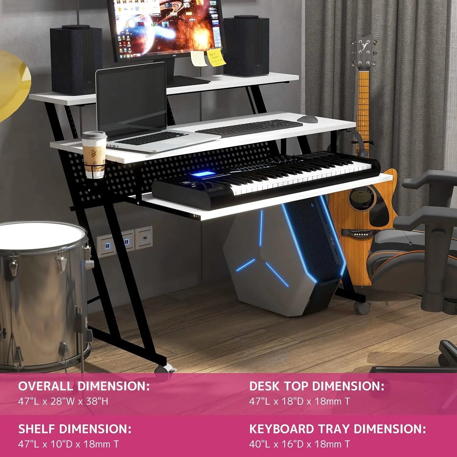 Suitor Wooden Top Music Recording Studio Desk in White Acme Furniture