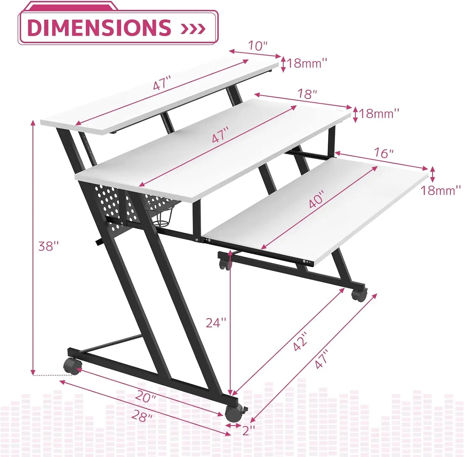 Suitor Wooden Top Music Recording Studio Desk in White Acme Furniture