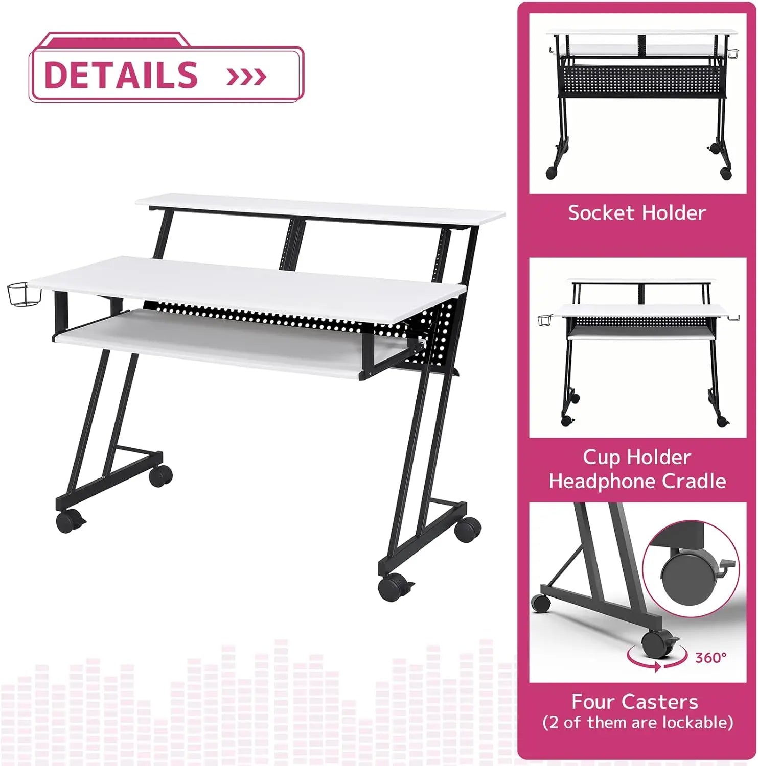Suitor Wooden Top Music Recording Studio Desk in White Acme Furniture