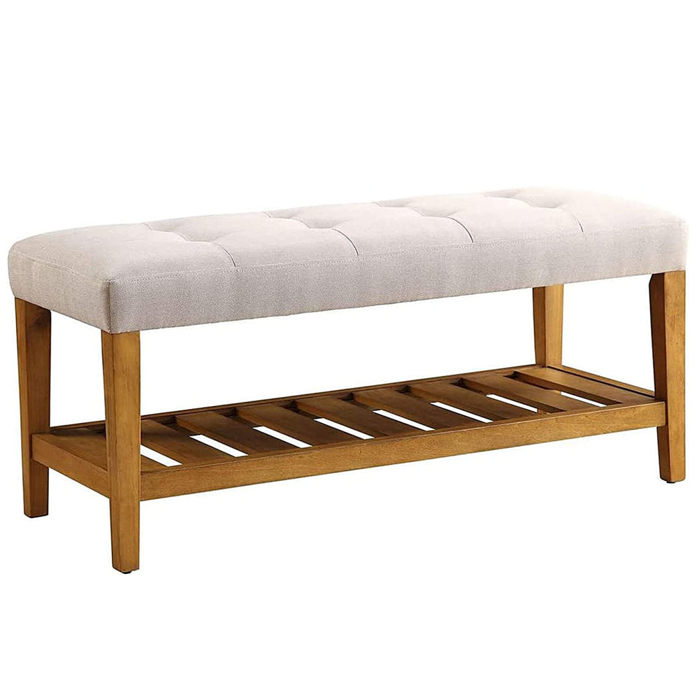 Entryway Shoe Bench Storage Upholstered Bench with Bottom Shelf for Hallway Living Room Bedroom