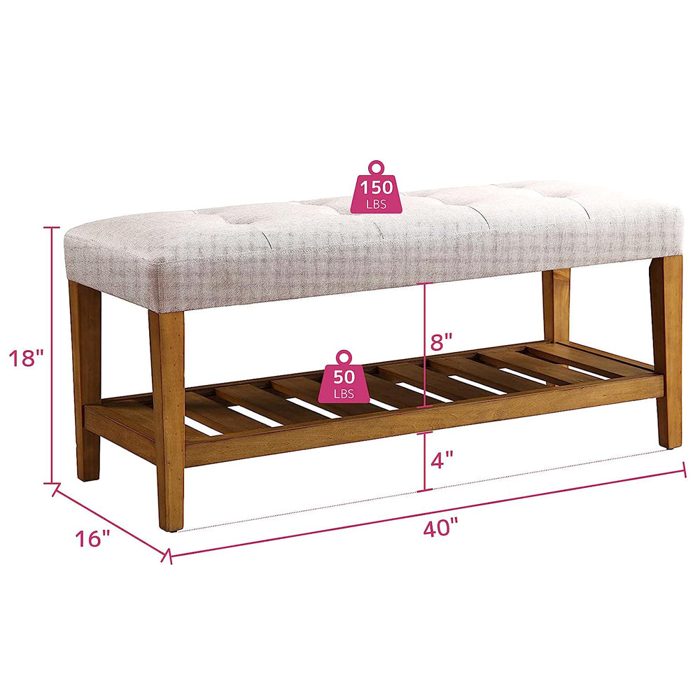 Entryway Shoe Bench Storage Upholstered Bench with Bottom Shelf for Hallway Living Room Bedroom