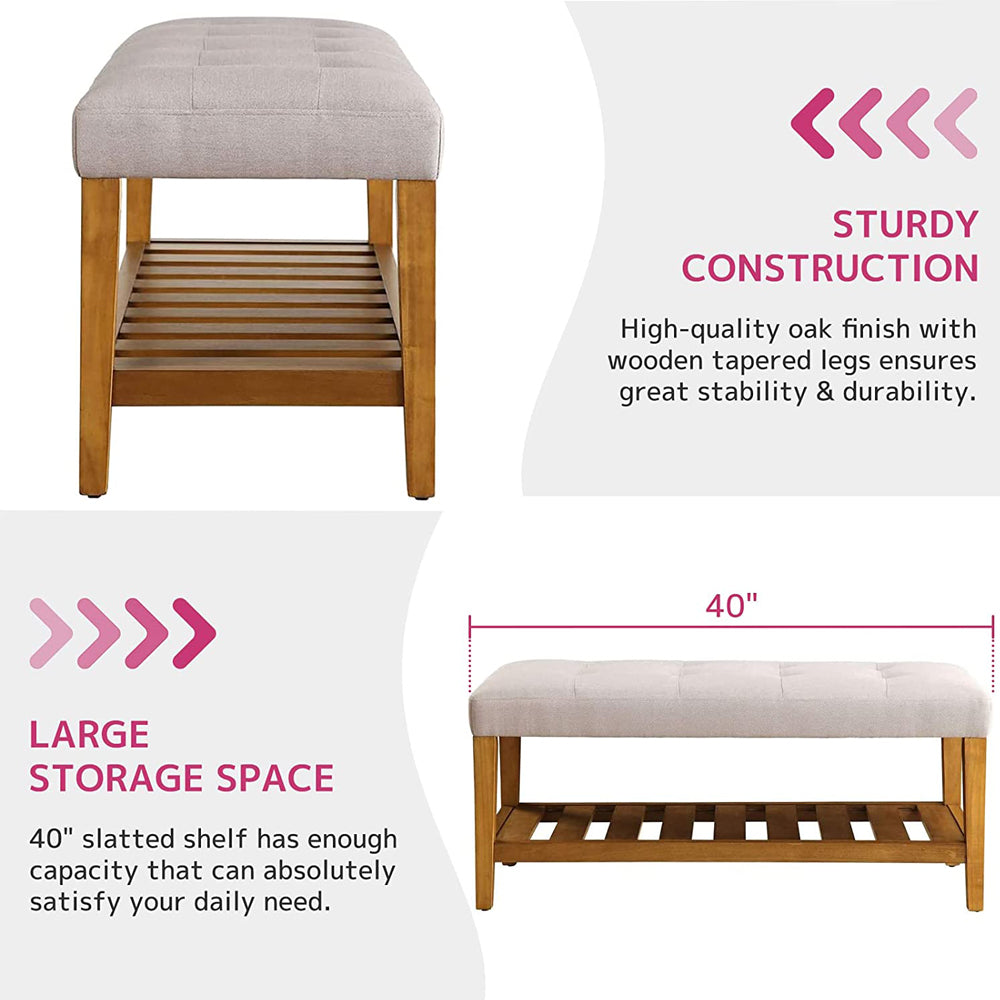 Entryway Shoe Bench Storage Upholstered Bench with Bottom Shelf for Hallway Living Room Bedroom