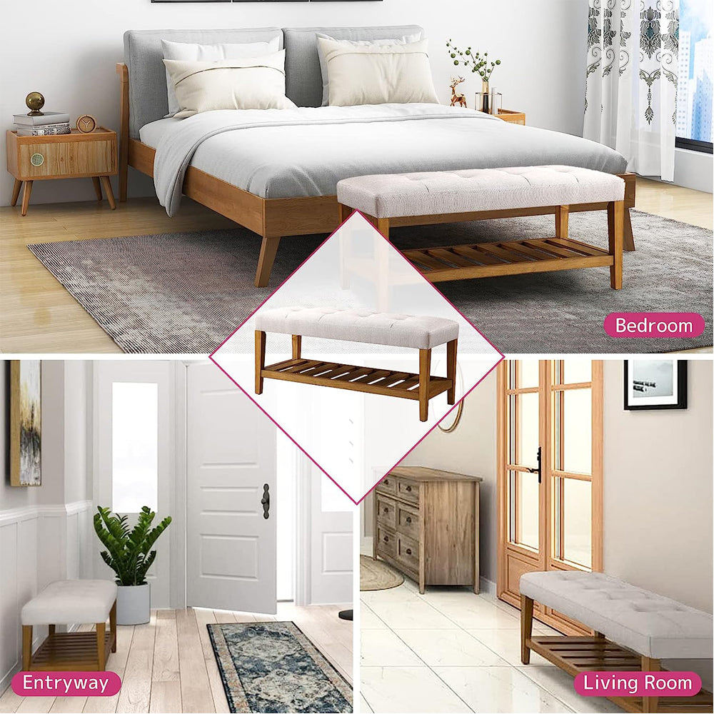 Entryway Shoe Bench Storage Upholstered Bench with Bottom Shelf for Hallway Living Room Bedroom