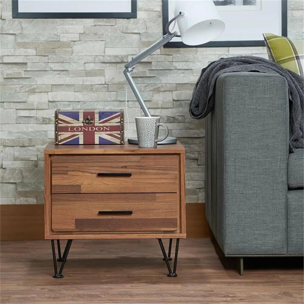 Deoss Wooden Rectangular 2-Drawer Nightstand with V Shaped Legs Acme Furniture