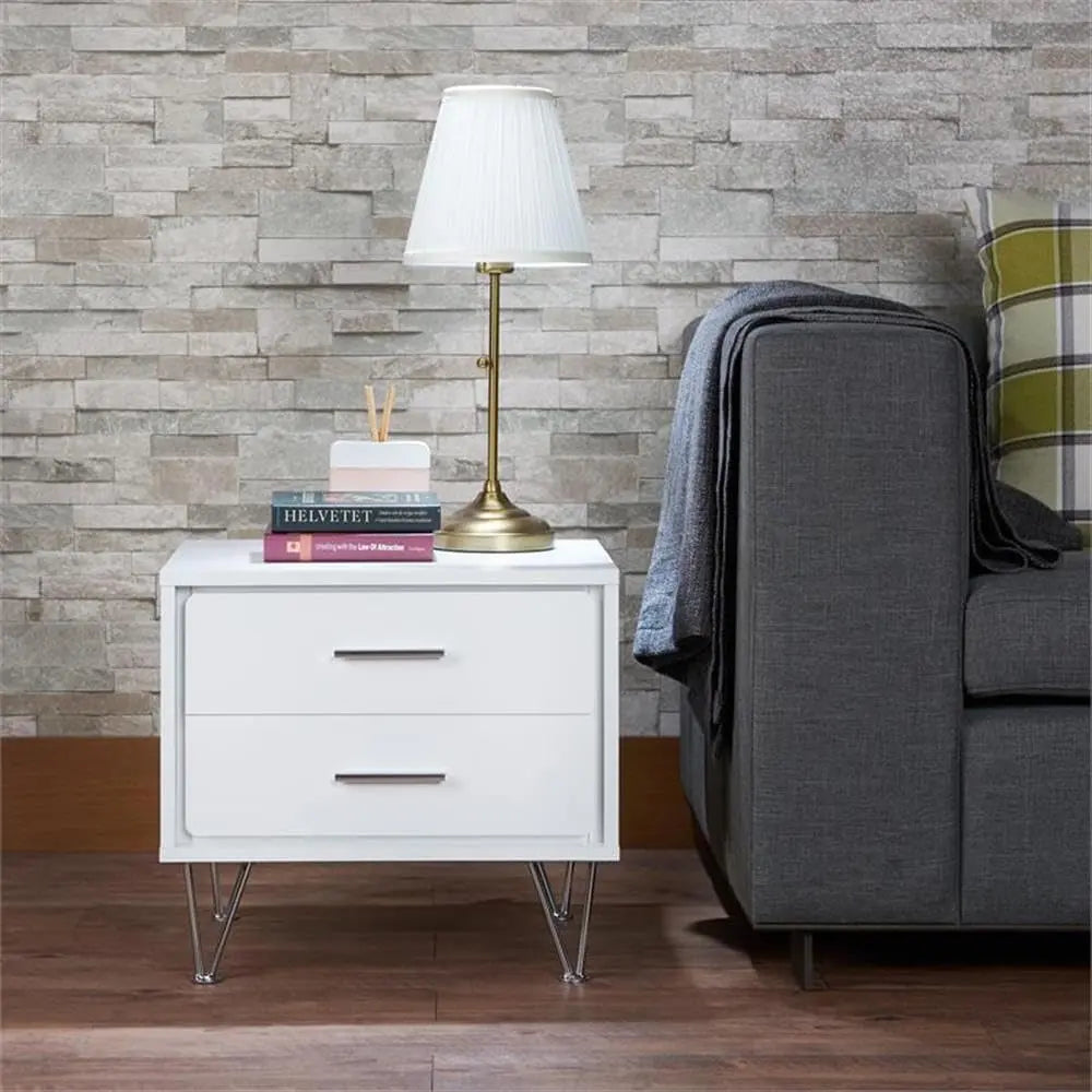 Deoss Wooden Rectangular 2-Drawer Nightstand with V Shaped Legs Acme Furniture
