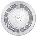 Noralie 39" Round Wall Clock with Mirrored Roman Numerals and Faux Diamond Inlay, Glamorous Mirrored Finish Acme Furniture