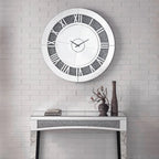 Noralie 39" Round Wall Clock with Mirrored Roman Numerals and Faux Diamond Inlay, Glamorous Mirrored Finish Acme Furniture