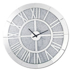 Noralie 31" Round Wall Clock with Mirrored Roman Numerals and Faux Diamond Inlay, Glamorous Mirrored Finish Acme Furniture