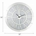 Noralie 31" Round Wall Clock with Mirrored Roman Numerals and Faux Diamond Inlay, Glamorous Mirrored Finish Acme Furniture