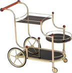 Gold Bar Cart with Wheels 3-Tier Metal Serving Cart with Tempered Glass Shelves for Home, Kitchen, or Living Room Acme Furniture