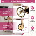 Gold Bar Cart with Wheels 3-Tier Metal Serving Cart with Tempered Glass Shelves for Home, Kitchen, or Living Room Acme Furniture