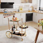 Gold Bar Cart with Wheels 3-Tier Metal Serving Cart with Tempered Glass Shelves for Home, Kitchen, or Living Room Acme Furniture