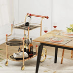 Gold Bar Cart with Wheels 3-Tier Metal Serving Cart with Tempered Glass Shelves for Home, Kitchen, or Living Room Acme Furniture