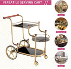 Gold Bar Cart with Wheels 3-Tier Metal Serving Cart with Tempered Glass Shelves for Home, Kitchen, or Living Room Acme Furniture