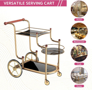 Gold Bar Cart with Wheels 3-Tier Metal Serving Cart with Tempered Glass Shelves for Home, Kitchen, or Living Room Acme Furniture