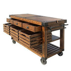 Kaif 3-Drawer Wooden Kitchen Cart with 3 Baskets in Distress Chestnut
