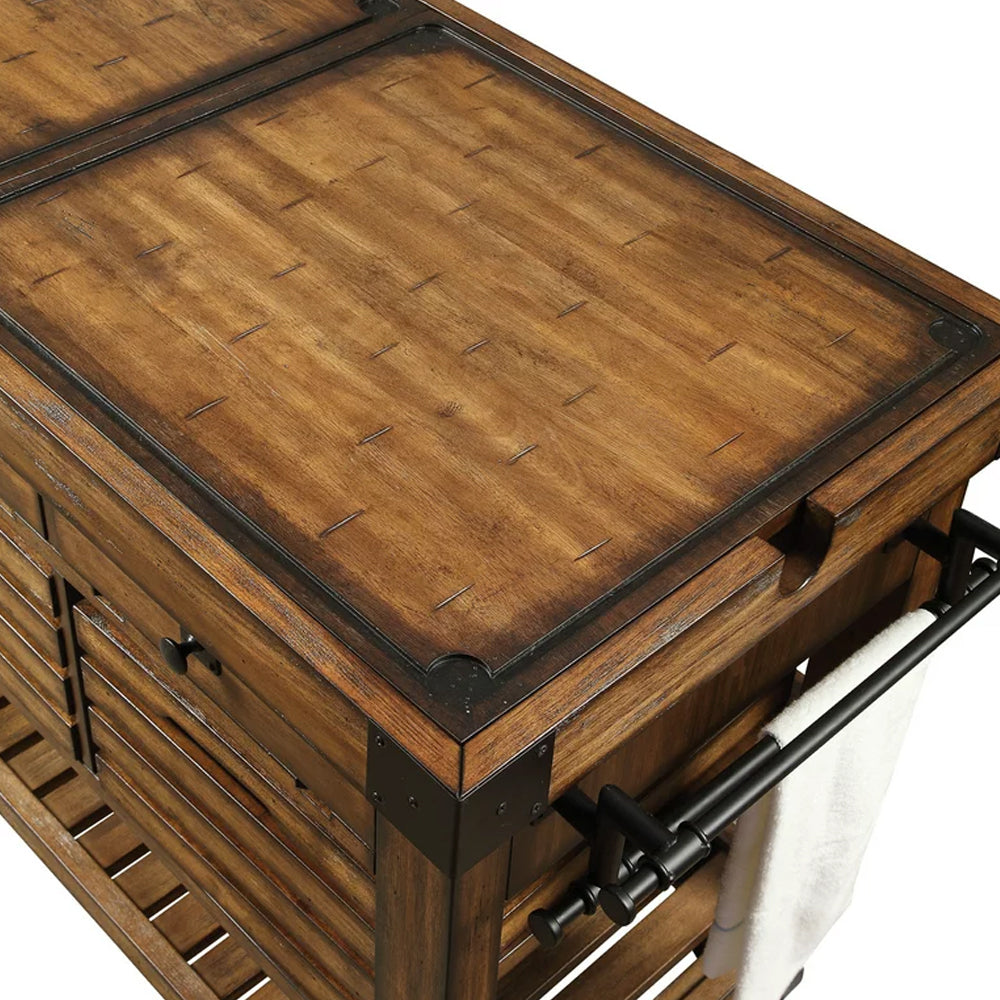 Kaif 3-Drawer Wooden Kitchen Cart with 3 Baskets in Distress Chestnut