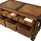 Kaif 3-Drawer Wooden Kitchen Cart with 3 Baskets in Distress Chestnut