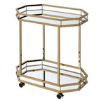 Lacole Metal Frame Serving Cart with Bottom Shelf in Gold and Mirrored
