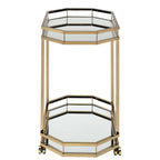 Lacole Metal Frame Serving Cart with Bottom Shelf in Gold and Mirrored