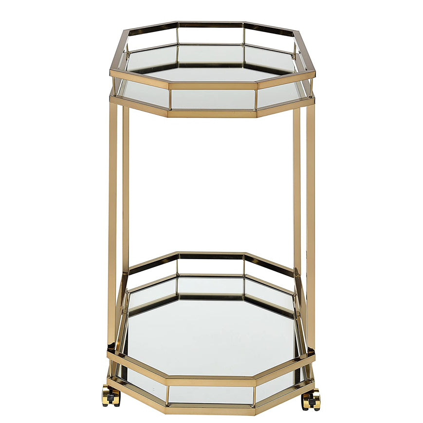 Lacole Metal Frame Serving Cart with Bottom Shelf in Gold and Mirrored