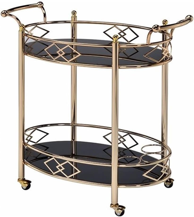 Ottesen Oval Glass Top Serving Cart with 2 Shelves in Gold