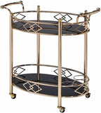 Ottesen Oval Glass Top Serving Cart with 2 Shelves in Gold
