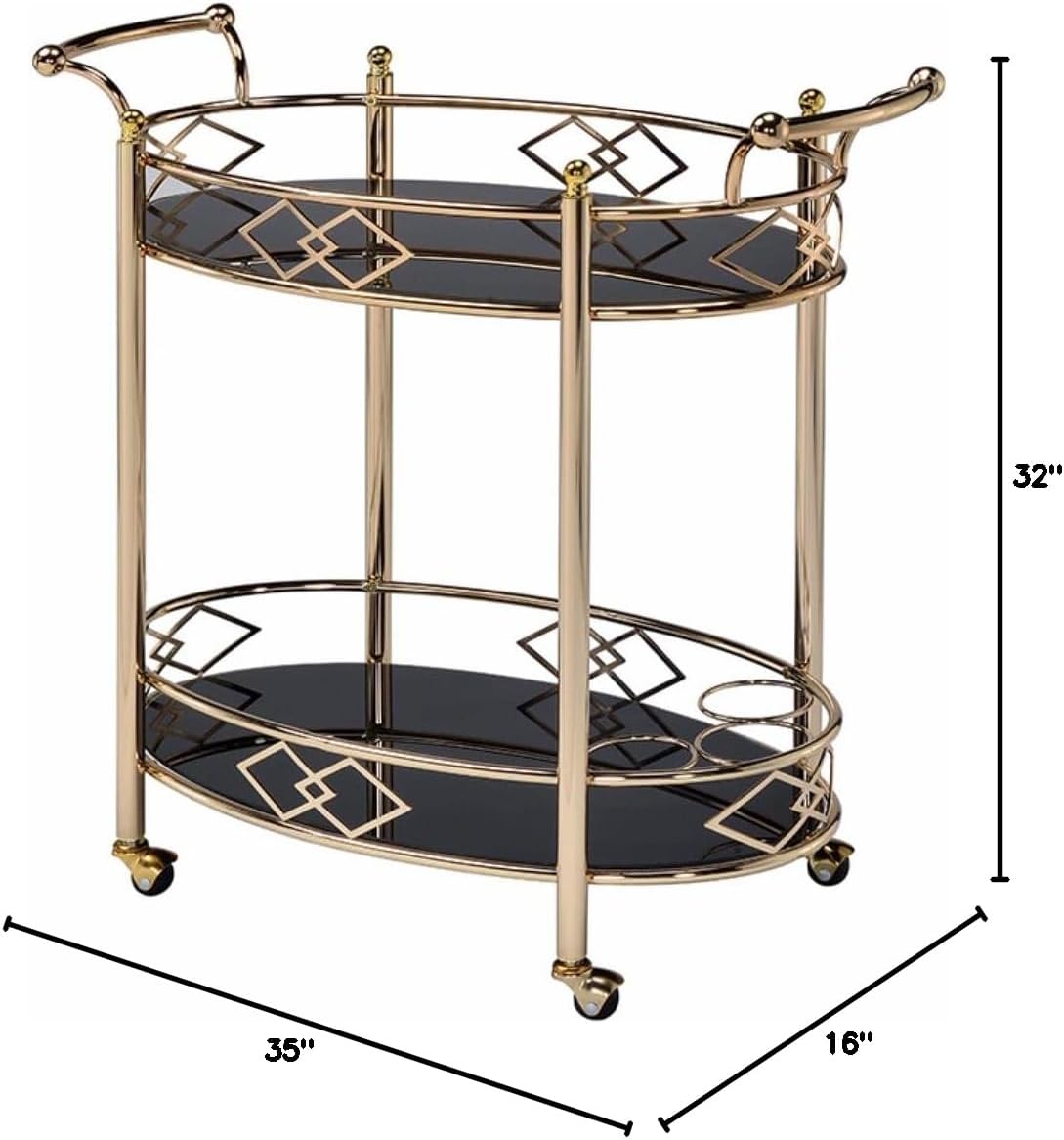 Ottesen Oval Glass Top Serving Cart with 2 Shelves in Gold