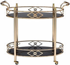 Ottesen Oval Glass Top Serving Cart with 2 Shelves in Gold