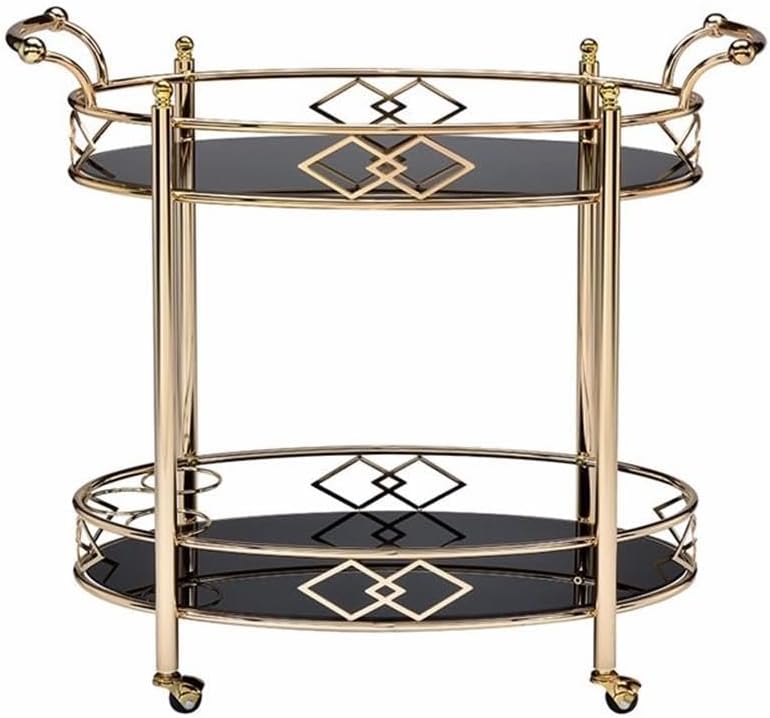 Ottesen Oval Glass Top Serving Cart with 2 Shelves in Gold