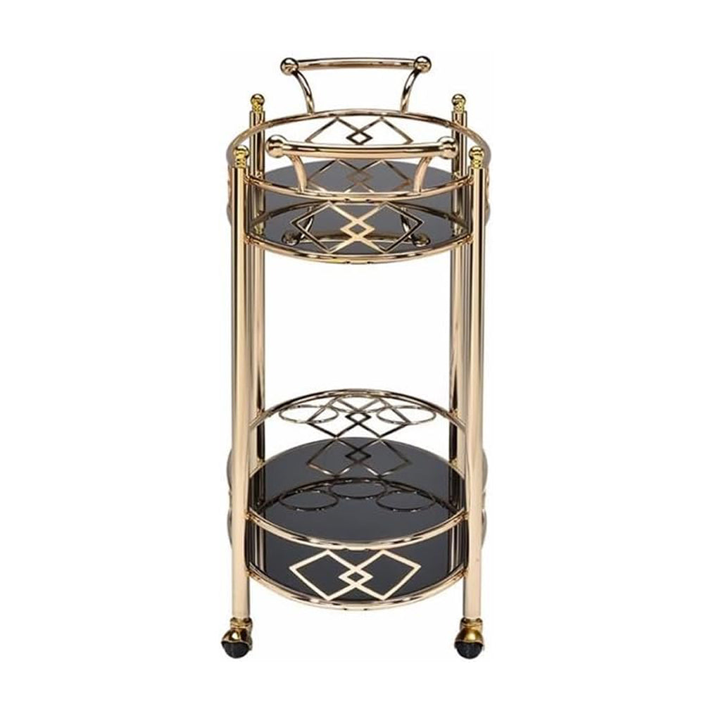 Ottesen Oval Glass Top Serving Cart with 2 Shelves in Gold