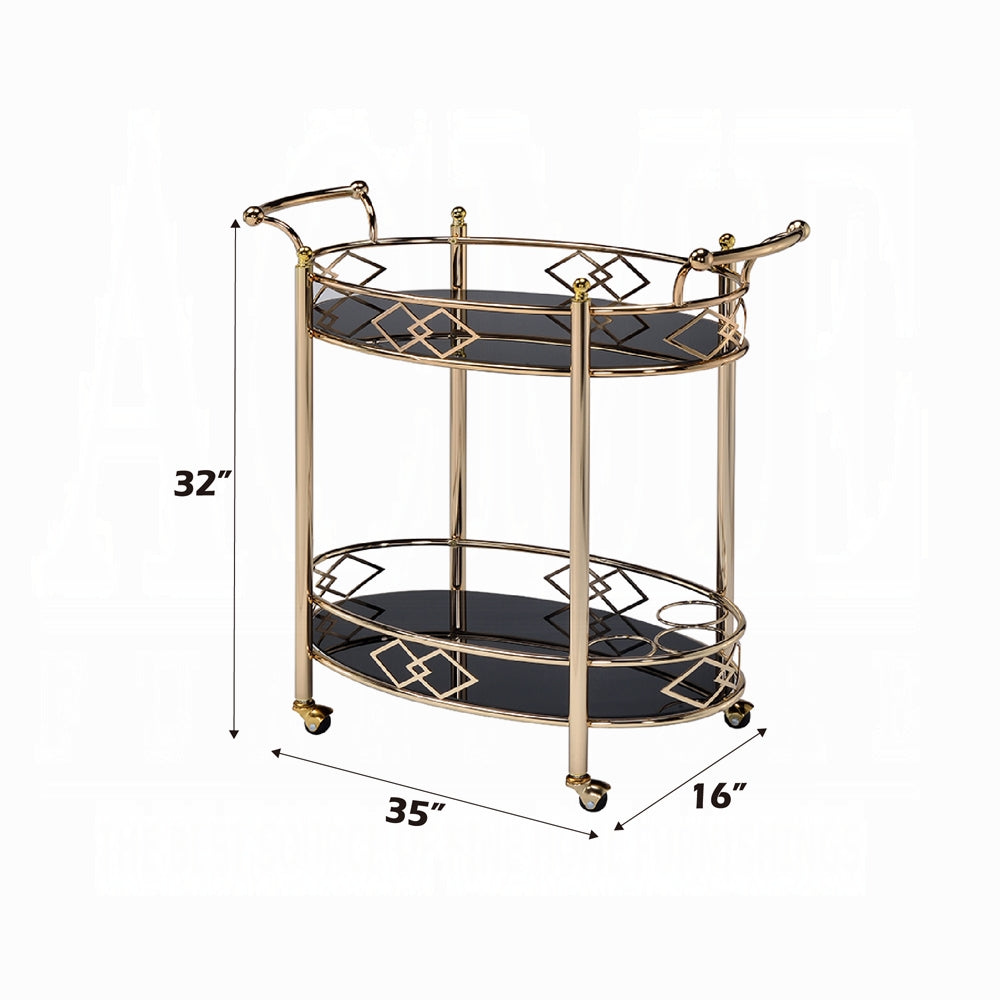Ottesen Oval Glass Top Serving Cart with 2 Shelves in Gold